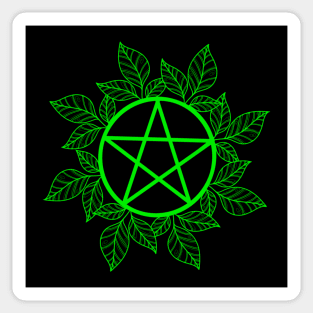 Bright Green Leafy Pentagram Sticker